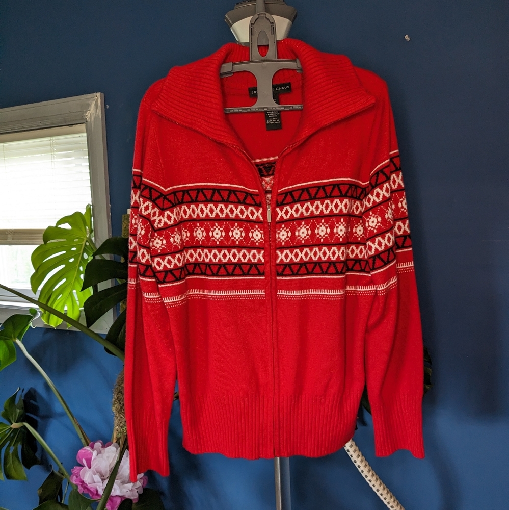 Josephine Chaus Zip up Red Sweater